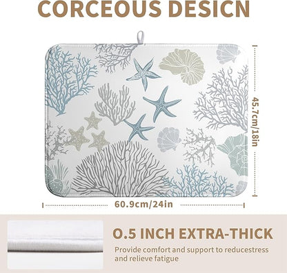 Coastal Dish Drying Mats for Kitchen Counter 18 x 24 Inch Summer Beach Drying Mat Coral Starfish Nautical Dish Rack Mat Ocean Themed Microfiber Absorbent Dish Drying Pad with Hanging Loop