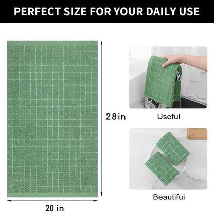 Homaxy 100% Cotton Terry Kitchen Towels(Grass Green, 20 x 28 inches), Checkered Designed, Soft and Super Absorbent Dish Towels, Large 4 Pack