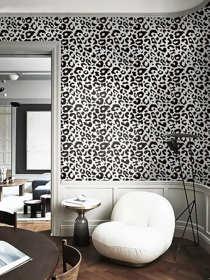 Ismoon Delicate Black and White Peel and Stick Wallpaper 17.3"X118" Leopard Wallpaper Modern White Contact Paper Thickened Removable Self-Adhesive Wall Paper for Home Decoration Vinyl Film Roll