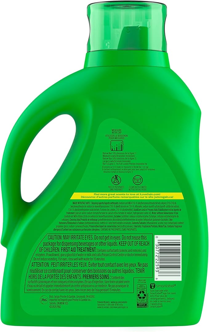 Gain Liquid Laundry Detergent, Now with Odor Defense, Original Scent, 88 fl oz, 61 Loads (Packaging May Vary)