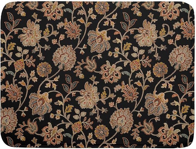 Vintage Tapestry Floral Dish Drying Pad 18 x 24 Inch With Absorbent Reversible Microfiber Black Brown Boho Carpet Flowers Drying Mats Dish Drainer Mat Fast Dry For Kitchen Dining Room Decoration