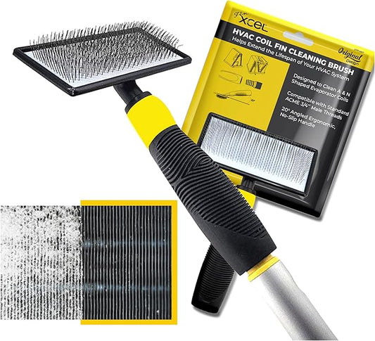 Coil Cleaning Brush for HVAC & AC – Evaporator & Condenser Coil Cleaner Tool, 135° Stainless Steel Pins, Heavy-Duty for Tight Spaces, Safe for Delicate Fins, ACME Pole Compatible