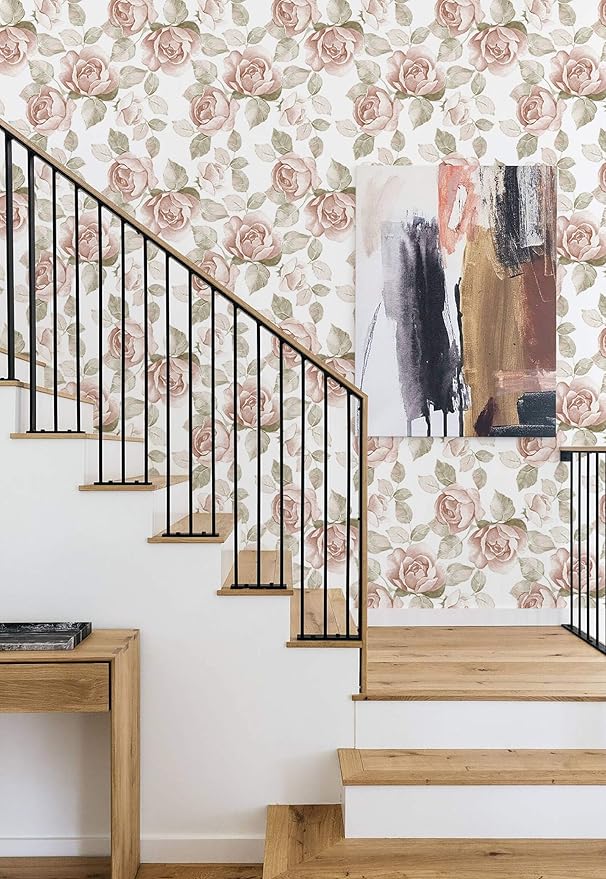 Heroad 16.1''x393'' Vintage Floral Peel and Stick Wallpaper Flower Contact Paper Retro Wall Paper Waterproof Removable Self Adhesive Wallpaper for Bedroom Living Room Cabinet Rose Decor Vinyl Roll