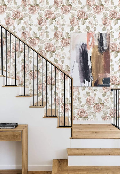 Heroad 16.1''x393'' Vintage Floral Peel and Stick Wallpaper Flower Contact Paper Retro Wall Paper Waterproof Removable Self Adhesive Wallpaper for Bedroom Living Room Cabinet Rose Decor Vinyl Roll