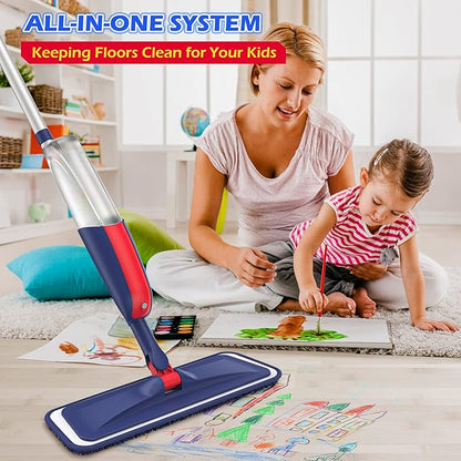 Spray Mops for Floor Cleaning: MEXERRIS Wet Dust Mops with 4 Washable Pads for Swiffer Powermop & 2 Refillable Bottles - Flat Floor Mop Home Commercial Mop for Hardwood Wood Laminate Ceramic Tiles