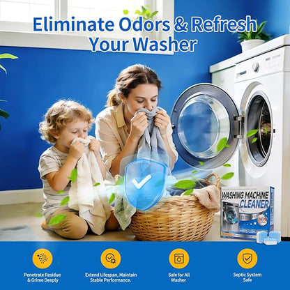 Washing Machine Cleaner Tablets - Deep Cleans & Descaler for Front Load and Top Load Washers, HE Compatible, 24 Pack