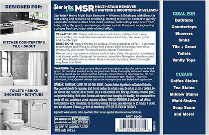 STAR BRITE Home MSR Multi-Stain Remover with Bleach - Fast-Acting Cleaner for Kitchen & Bath - Whitens, Brightens and Removes Stains and Scum on Grout, Tile, Sinks and Countertops