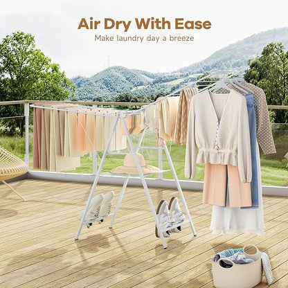 APEXCHASER Drying Rack Clothing, Clothes Drying Rack Foldable, Metal Laundry Drying Rack Collapsible for Sweater Towel Indoor Outdoor, Gullwing Clothes Rack Drying with Height Adjustable Rails, White