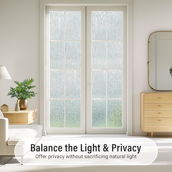 LUTE Rain Glass Window Film, Privacy Frosted Film Decorative Sticker, UV Blocking Static Cling Removable Glass Cover, Stained Frosting Cling Door Window Vinyl for Home Office, 17.5" x 118.1"