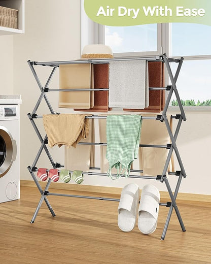 APEXCHASER Drying Rack Clothing, Clothes Drying Rack Foldable, Laundry Drying Rack Expandable, Small Clothe Hanger for Baby Clothes Towel Bib Sock, Clothes Airer for Indoor Outdoor Use, Grey/Black