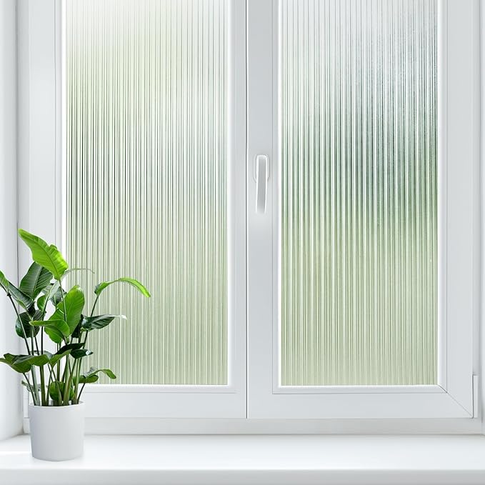LUTE Reeded Glass Window Privacy Film, Frosted Glass Film, Removable 3D Decorative Decals Sun Blocking Anti UV Door Window Cover, No Glue Static Cling Vinyl for Bathroom Home Office, 35.4" x 78.7"