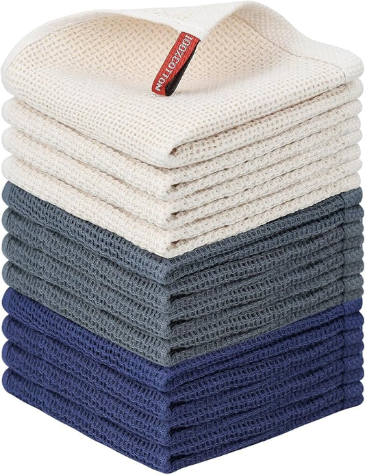 Nialnant 12 Pack Dish Cloths,100% Cotton Dish Towels for Washing Dishes,Soft and Absorbent Kitchen Cleaning Rags - 12x12 Inch