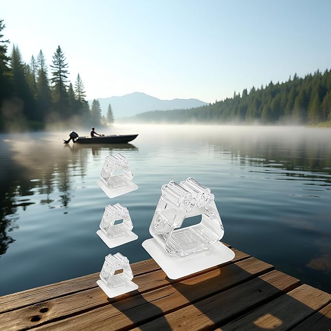 GANPUB 4Pcs Clear Fishing Rod Holder. Mounted Fishing Pole Holder, Wall-Mounted Multi-Purpose Functions, No Need to Drill Fishing Rod Rack, Can Hold any Type of Fishing Rod, Fishing Rod Holders