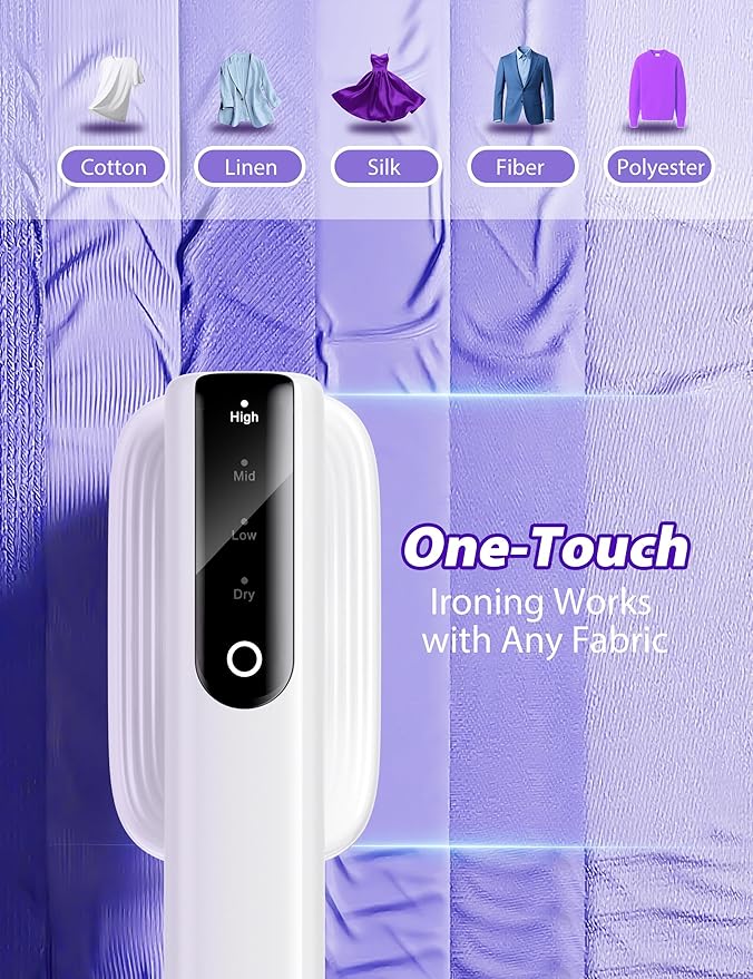 Travel Steamer for Clothes with 180 ml Water Tanks,15s Fast Heat-up,24 g/min Strong Steam Performance, Portable Garment Steamer with Touch Control, LED Display, Steam Iron(White And Purple
