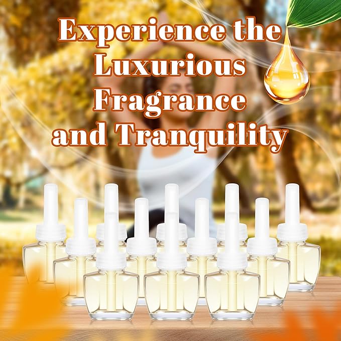 Plug-In Air Freshener Refills 12 Pack – Pumpkin, Apple Cinnamon, Cinnamon Roll & Salted Caramel Cream Scents – Adjustable Home & Bathroom – Compatible with Air Wick & Glade, Not Include Glade Plus