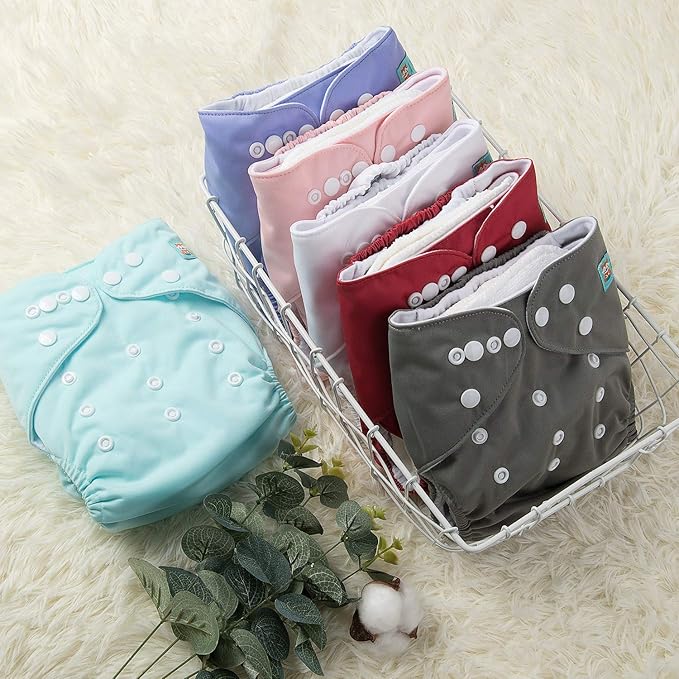 ALVABABY Baby Cloth Diaper 6 Pack with 12 Inserts One Size Cloth Diaper Covers Adjustable Washable Reusable for Baby Girls and Boys