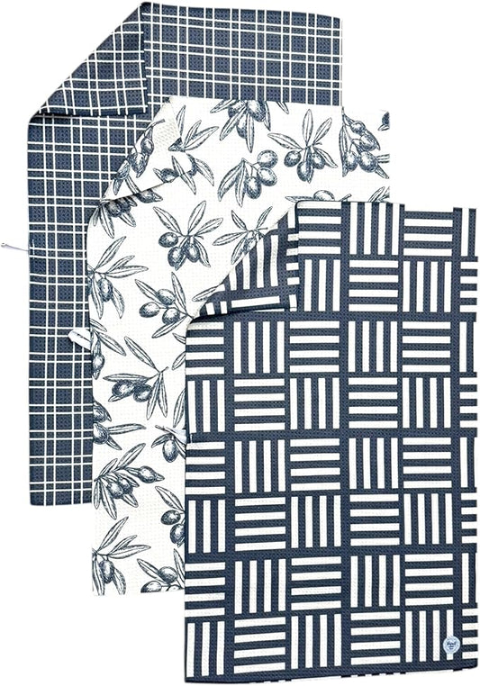 || 3 Pack|| Double Sided Dish Towels || Waffle Weave Microfiber || Highly Absorbent || Hanging Loop || Dish Cloths || Modern || Designer Prints || Lights (Gray)