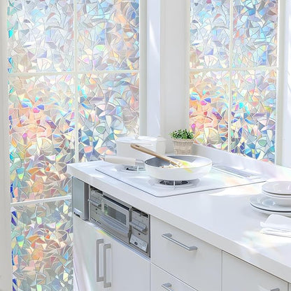 HIDBEA Window Privacy Film Static Clings, Rainbow Window Film, 3D Decals Non-Adhesive Window Vinyl Film for Home Door, 29.5 Inch x 13.1 Feet