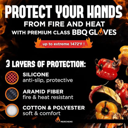 BBQ Grill & Oven Gloves 1472°F Heat Resistant – Fireproof, Non-Slip Silicone Mitts for Grilling, Smoking & Baking – Extra-Long Protection – Includes Storage Case & Luxury Gift Box | Pro Series