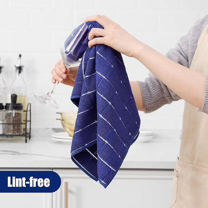 Homaxy Microfiber Kitchen Towels and Dishcloths Set, 20 Pack Soft and Absorbent Dish Hand Towels Bulk, 28 x 16 Inch & 12 x 12 Inch Quick Drying Rags for Washing Dishes, Navy Blue