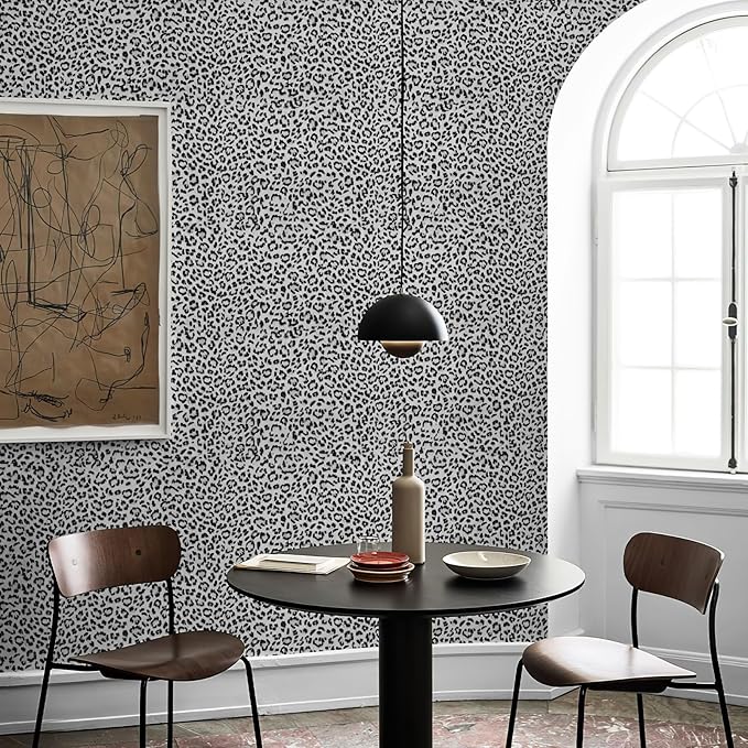 Leopard Print Peel and Stick Wallpaper, Waterproof Removable Self Adhesive Textured Wall Paper, Black and White Unique Funky Cheetah Contact Paper for Bedroom and Bathroom 120"X17.3"(14.4 sq. ft)