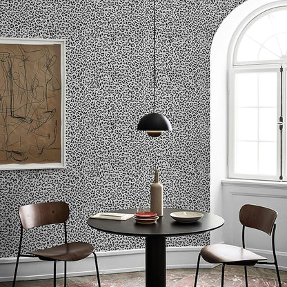 Leopard Print Peel and Stick Wallpaper, Waterproof Removable Self Adhesive Textured Wall Paper, Black and White Unique Funky Cheetah Contact Paper for Bedroom and Bathroom 120"X17.3"(14.4 sq. ft)