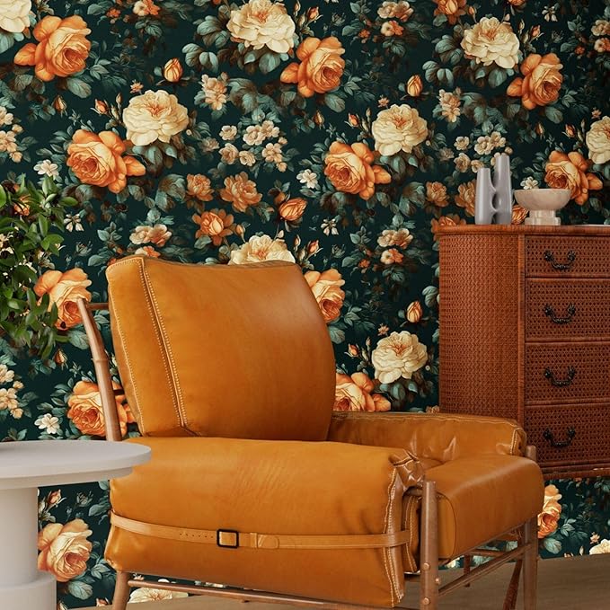 Fvlow Dark Green Floral Peel and Stick Wallpaper 17.4" x 197" Boho Contact Paper Waterproof Renter Friendly Removable Covering for Bedroom Kitchen Cabinets Countertop Desk Home Decor