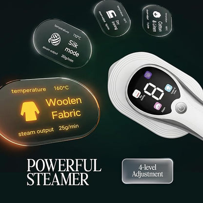 Handheld White Garment Steamer & Iron 2-in-1, Fast 10s Heat-Up Portable Clothes Steamer with LED Display, 4 Smart Modes & Leak-Proof Design – White Travel and Home Wrinkle Remover
