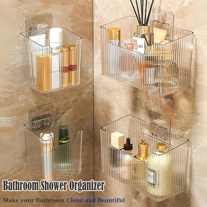 Lae Nuvole Set Of 2 Cabinet Door Organizer Wall Mounted Shower Basket, Shower Caddy Stackable Plastic Adhesive Organizer for Bathroom, Kitchen, Cabinet, Pantry, Makeup, BPA Free, Clear