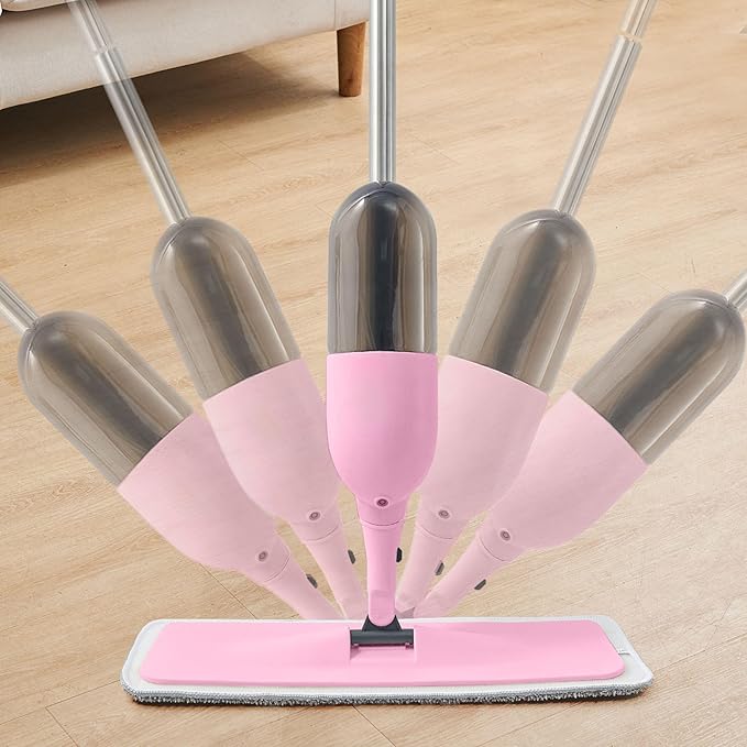 Multi-Surface Spray Mop Kit 3-in-1 with Flat, Round, Squeegee Mop Heads, Refillable Water Bottle, Machine Washable Pads for Floors, Windows