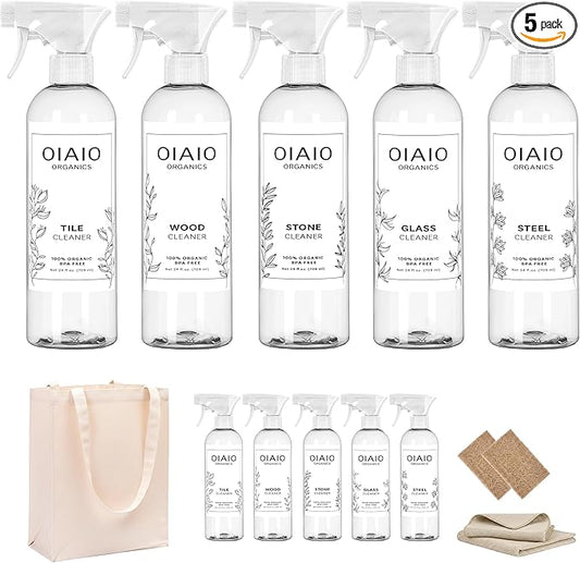 Non-Toxic Home Cleaning - The Collection 5 Pack - Includes 5 Cleaners, 1 Canvas Tote, 2 Microfiber Cloths, 2 Coconut Husk Scrubers - 100% Natural Organic Ingredients that Truly Perform