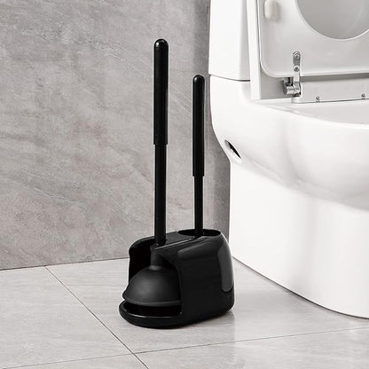 Eyliden Toilet Plunger and Brush, 2 in 1 Toilet Bowl Brush Plunger Set with Holder, Bathroom Cleaning Tools Combo with Caddy Stand, Nylon Bristles, Shatter-Resistant Plastic, Black
