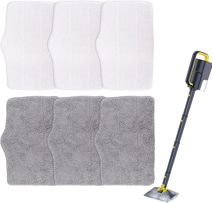 6 Pack Microfiber Steam Mop Pads Compatible with ScrubWiz Series Steam Mop, Washable & Reusable Microfiber Steam Mop Cloth for All Types of Floors, Steam mop Attachments Accessoriess (White & Grey)
