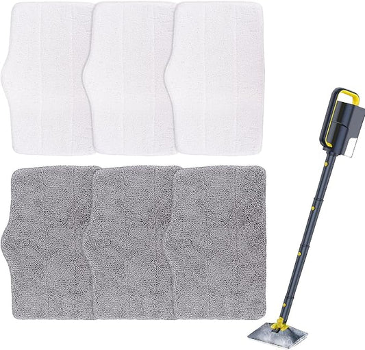 6 Pack Microfiber Steam Mop Pads Compatible with ScrubWiz Series Steam Mop, Washable & Reusable Microfiber Steam Mop Cloth for All Types of Floors, Steam mop Attachments Accessoriess (White & Grey)
