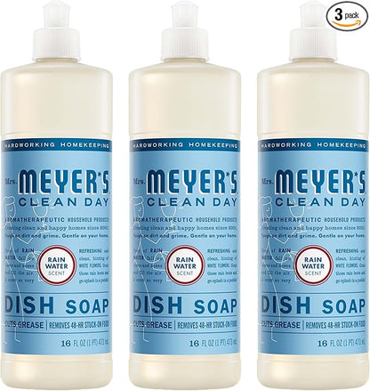MRS. MEYER'S CLEAN DAY Liquid Dish Soap, Rain Water Scent, 16 Fl Oz Bottle - 3 Pack