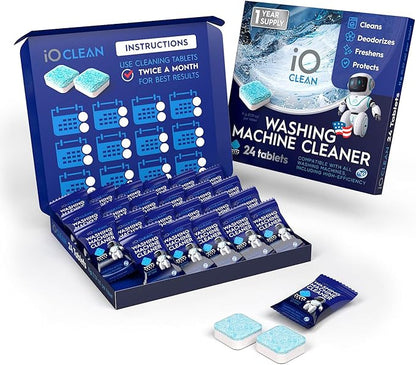 Washing Machine Cleaner Descaler Tablets, 24 Count (1 Year Supply) – Deep Clean Washer Cleaner Tablets for HE Front Load & Top Load – Unscented Washing Machine Descaler for Odor Control