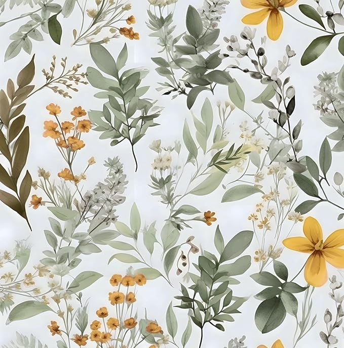 Green Leaf Wallpaper Peel and Stick, Vintage Floral Leaves Contact Paper 17.5" x 78.7", Botanical Vinyl Wall Paper Self Adhesive Removable Waterproof for Room Bedroom Shelves Cabinet Table Decor