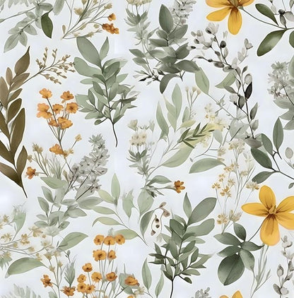 Wallpaper Peel and Stick Green Leaf, Vintage Yellow Floral Contact Paper 17.5" x 393.7", Botanical Wall Paper Self Adhesive Removable Waterproof for Bathroom Shelf Cabinet Drawer Table Decor