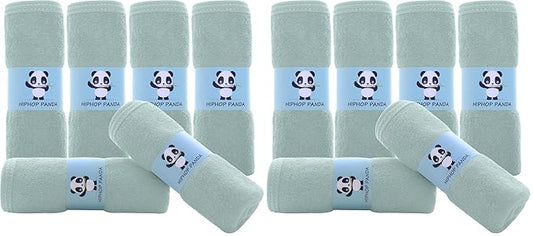 HIPHOP PANDA Baby Washcloths, Rayon Made from Bamboo - 2 Layer Ultra Soft Absorbent Newborn Bath Face Towel - Reusable Baby Wipes for Delicate Skin - Green, 12 Pack