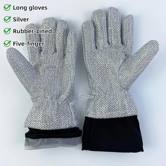 Dishwashing Gloves Non-Scratch Nylon Cleaning Mittens Stainless Steel Wire Balls Hanging Strap for Kitchen Housework