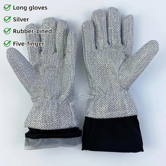 Dishwashing Gloves Non-Scratch Nylon Cleaning Mittens Stainless Steel Wire Balls Hanging Strap for Kitchen Housework