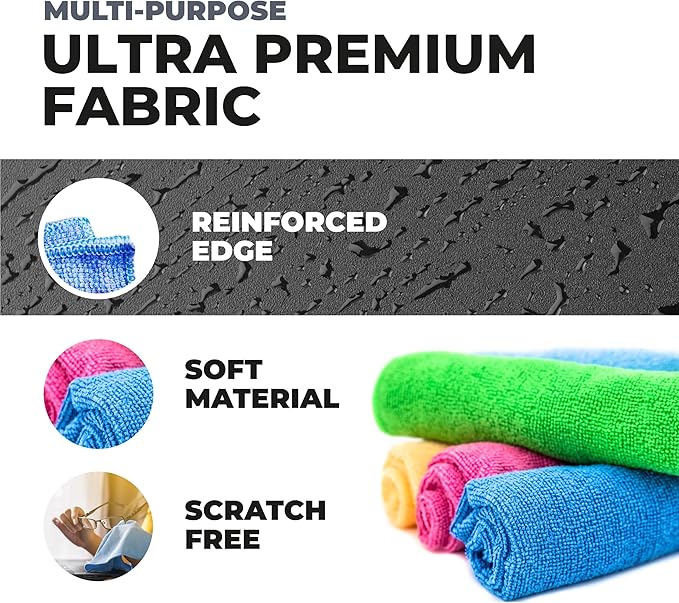 Turkish Microfiber Cleaning Cloth of 4 Colors | 20% Polyamide for Elevated Liquid Suction | Must Have Drying Supply for Kitchen and Home Accessories | Rags with Reinforced Edges, Pack of 50
