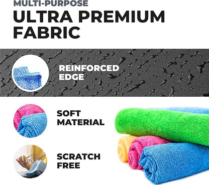 Turkish Microfiber Cleaning Cloth of 4 Colors | 20% Polyamide for Elevated Liquid Suction | Must Have Drying Supply for Kitchen and Home Accessories | Rags with Reinforced Edges, Pack of 50