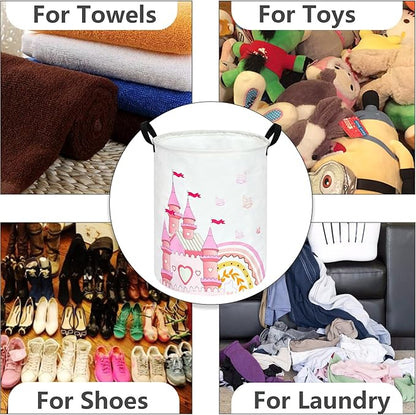 MAIZMZ Kids Hamper Pink Castle Storage Bins Organizer Toy Box Laundry Basket Large Canvas Collapsible Chest for Home/Dorm/Kitchen/Pet/Office/Closet/Shelf/Gift Baskets