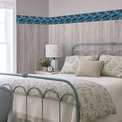 Blue Geometric Mosaic Wallpaper Border 196x4 Inch Peel and Stick Wall Border Removable Vinyl Wall Trim Modern Pattern for Kitchen Bathroom Laundry Room Home Decor