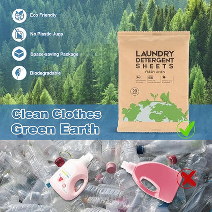 Laundry Detergent Sheet, Eco-Friendly & Hypoallergenic Wash Strips, Natural Ingredients, Ultra-Concentrated, Travel-Ready, No Plastic Jug- Unscented, (120 Loads) 60 Sheets