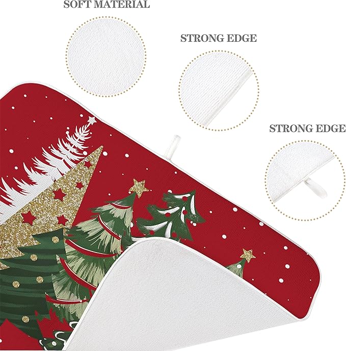 Christmas Dish Drying Mat 18x24 Inches For Kitchen Counter Red Green Christmas Tree Kitchen Decoration Drying Mat Modern Decorative Pad For Home Kitchen Decor,Dining Room,Office Decor