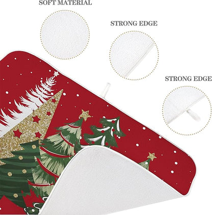 Christmas Dish Drying Mat 18x24 Inches For Kitchen Counter Red Green Christmas Tree Kitchen Decoration Drying Mat Modern Decorative Pad For Home Kitchen Decor,Dining Room,Office Decor