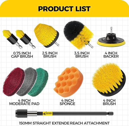 Holikme 11 Piece Drill Brush Attachment Set Scouring Pads Power Scrubber Brush Scrub Pads for Bathroom Surfaces, Floor, Tub, Shower, Grout, Tile, Corners,Cleaning Brush