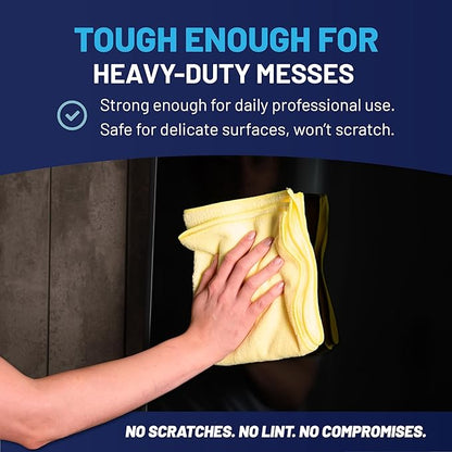 MW PRO Microfiber Cleaning Cloths Yellow (12 Pack, 12x12) - Commercial Janitorial Towels & Lint Free Rags - Heavy Duty for Auto Detailing, Glass Windows, Housekeeping & Screens - Washable 300+ Times